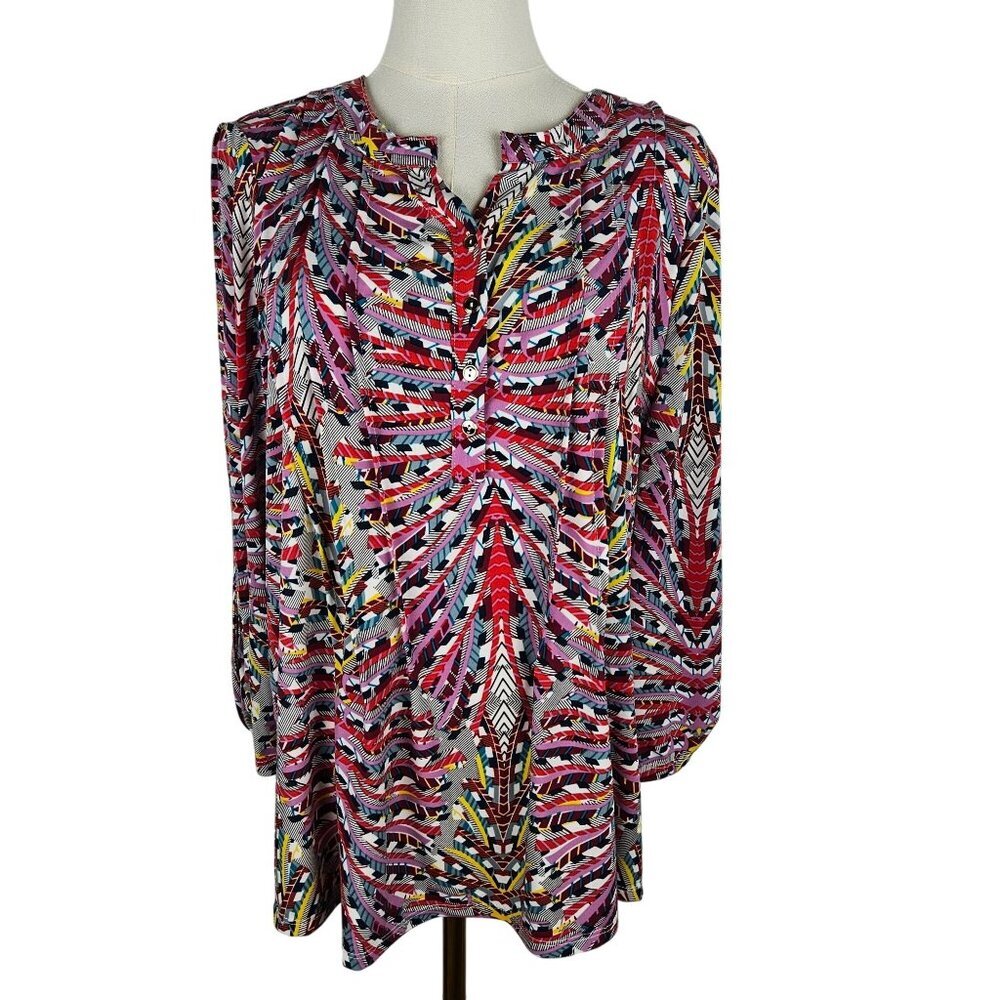 By Design Tunic‎ Top XL Multicolor Abstract Print Bohemian Colorful